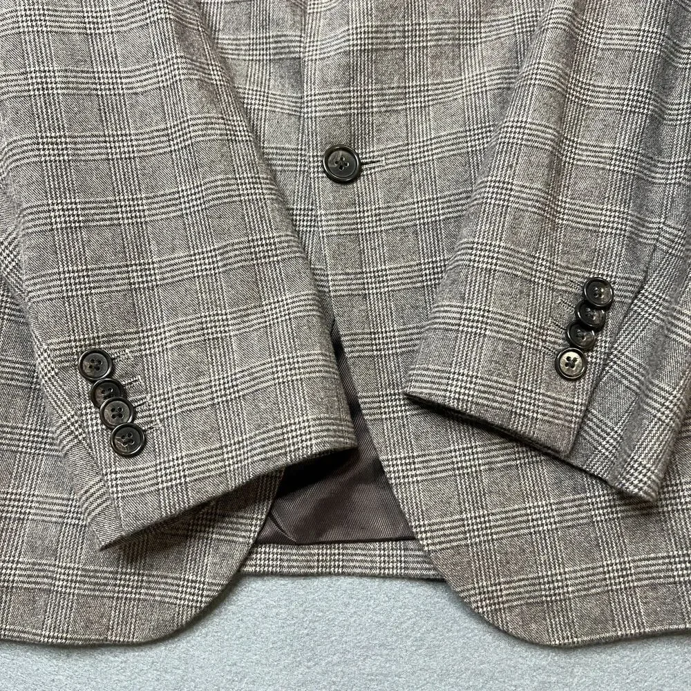 Banana Republic Blazer Jacket Men's 40R Gray Cotton Plaid Slim Fit Notch Lapel